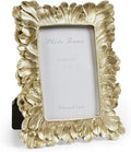 Cuspin Vintage Picture Frame 4x6 Frames, Gold Palm Leaves Textured Hand-Crafted Resin with Glass Front Elegant Retro Vintage Design Photo Frame for Wall and Tabletop Display Home Decor