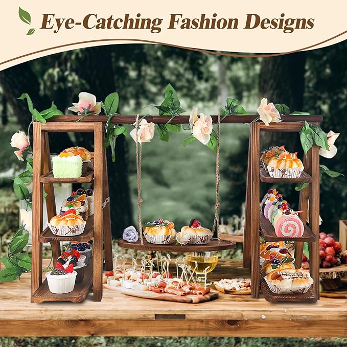 Cupcake Stand, 3-Tier Solid Wood Serving Tray Set with Flower Vine