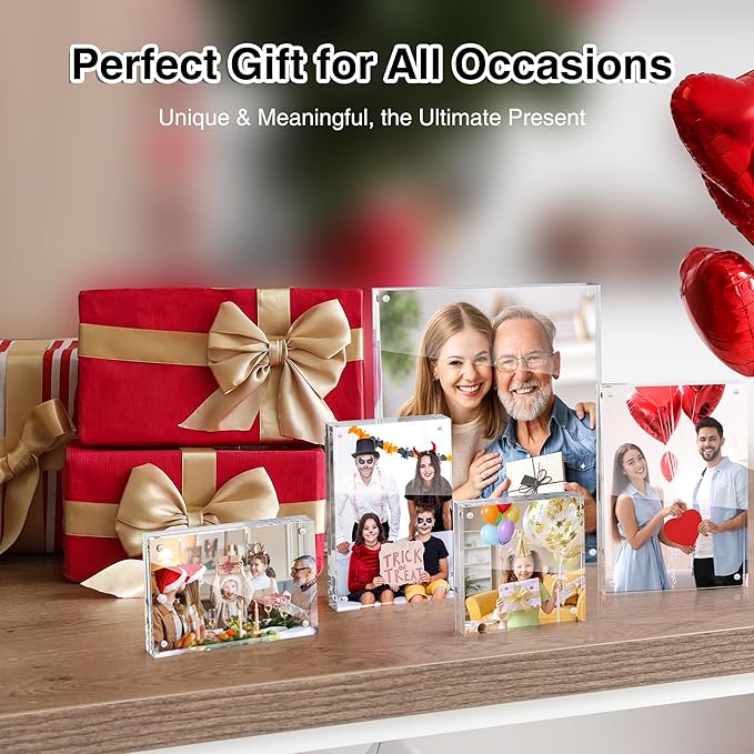 HOUSE DAY Acrylic Picture Frames 5x7, 1 Pack Magnetic 5x7 Picture Frame, Double Sided Clear 5 x 7 Photo Frame with Microfiber Cloth, Frameless FreeStanding 5x7 Frame Gift for Desktop Display
