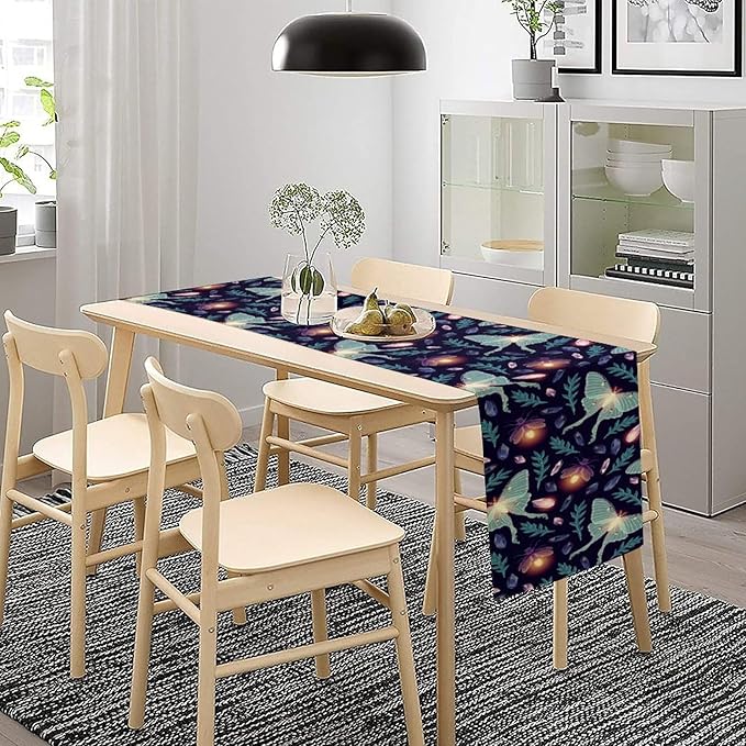 Moth Table Runner, Retro Boho Aesthetic Blue Moth Magic Table Runner for Home Kitchen Dining Party Indoor Outdoor Decoration 13x70 Inch