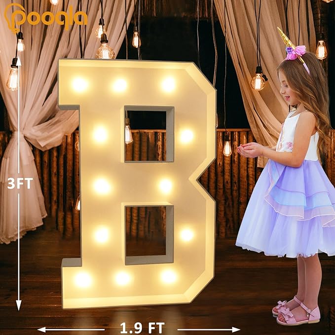 Marquee Letter Decorations, 3FT Light Up Letter B, Warm and Cold White LEDs