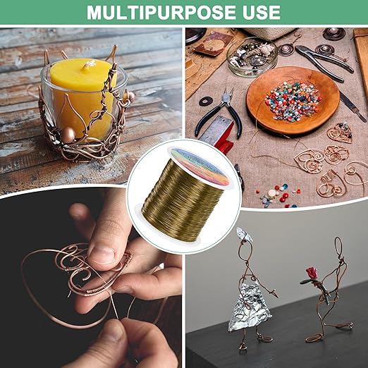 2-Rolls 0.4mm Jewelry Wire, 26 Gauge 328FT Craft Wire Copper Beading Wire for Jewelry Making/Planting/Weaving/DIY Crafting, Soft Metal Wires [100M, Bronze Tone]