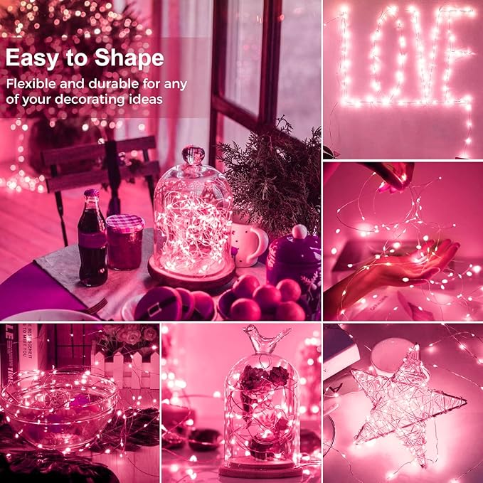 kolpop 6 Pack LED Fairy Lights Battery Operated, Mini Twinkle String Lights Battery Powered Waterproof for Christmas Mason Jars Party,Pink