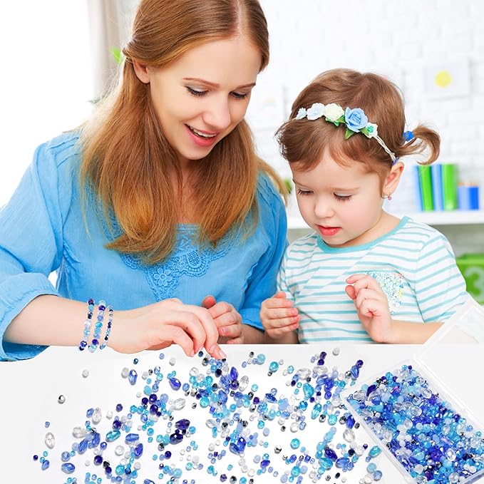 Glass Beads for Jewelry Making -800PCS Blue Crystal Beads for Bracelet Making Kit, Assorted Round Rondelle Gemstone Beads for DIY Crafts,Friendship Bracelets（Blue）