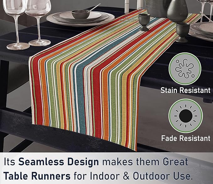 Ruvanti 100% Cotton Table Runner 120 Inches Long, Non-Slip, Stain Resistant, Washable & Reusable Table Runners Perfect for Wedding, Parties, Christmas, Holiday, in-Door use - Multi Stripe
