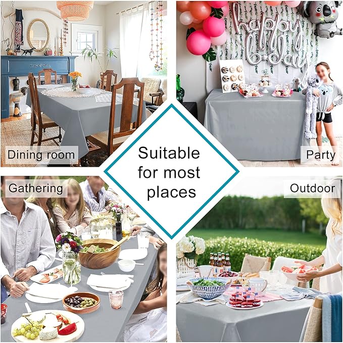 Hiasan Silver Grey Rectangle Tablecloth - Waterproof and Spillproof Washable Fabric Table Cloth for Dining Room Kitchen Party and Outdoor, 54 x 120 Inch