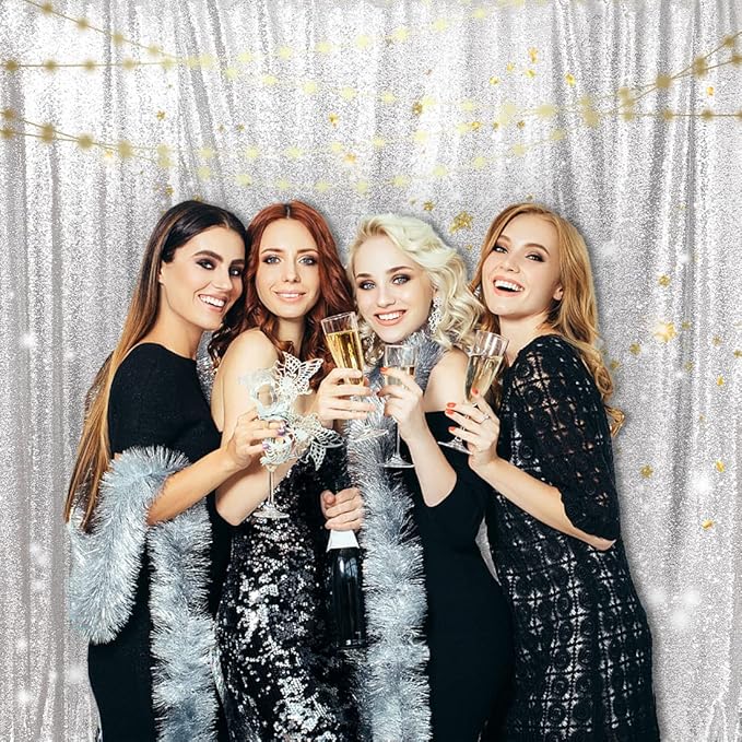 Backdrop with Silver Sequin, 20 ft x 10 ft for Photos and Events