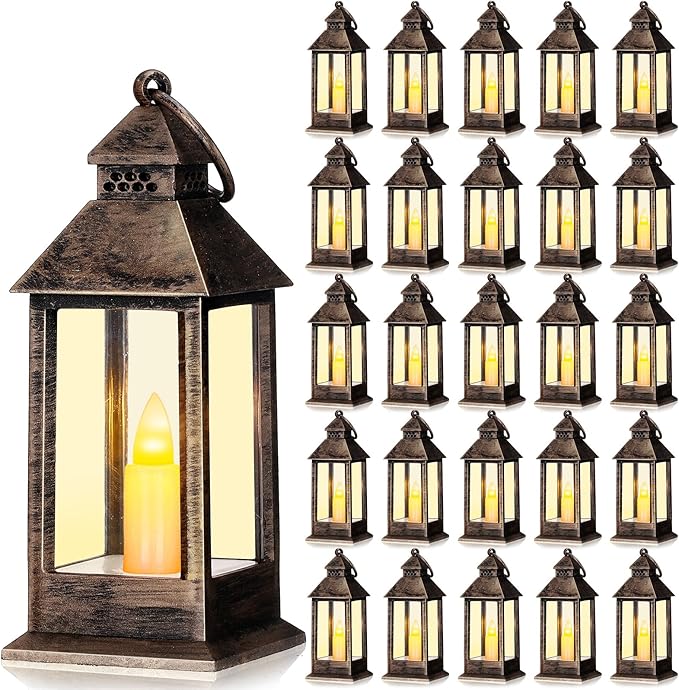 Decorative Candle Lanterns 24 Pack, Battery LED Rustic Plastic Mini