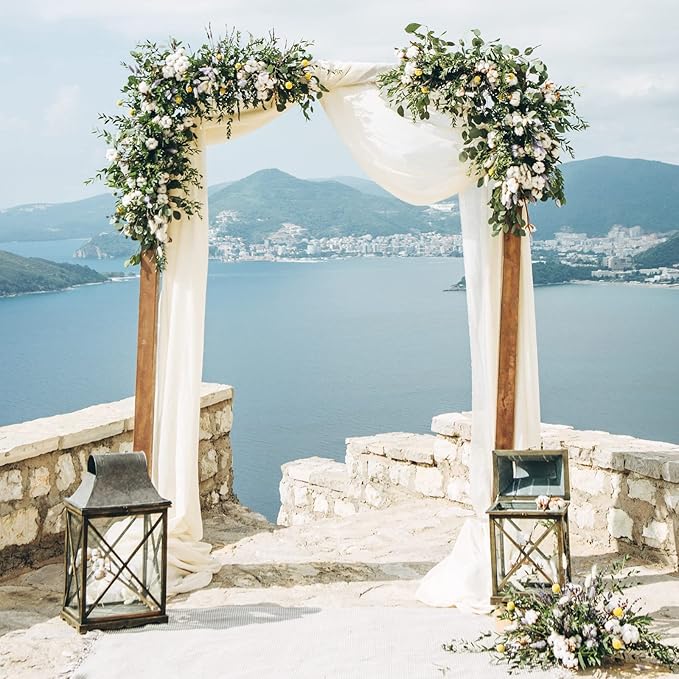 Wedding Arch Draping Fabric 3 Panels 30" x 32 ft White Wedding Arch Drapes for Ceremony Chiffon Fabric Drapes Arbor Drapery Decorations for Reception Sheer Backdrop Curtains for Party Ceremony