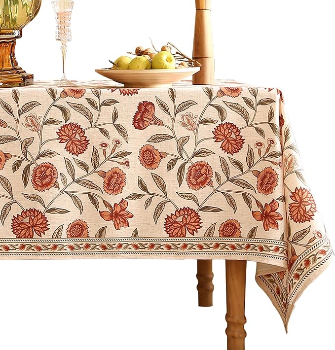 Tablecloth 67 x 67 Inch Square, 12% Linen Polyester Blend, Orange