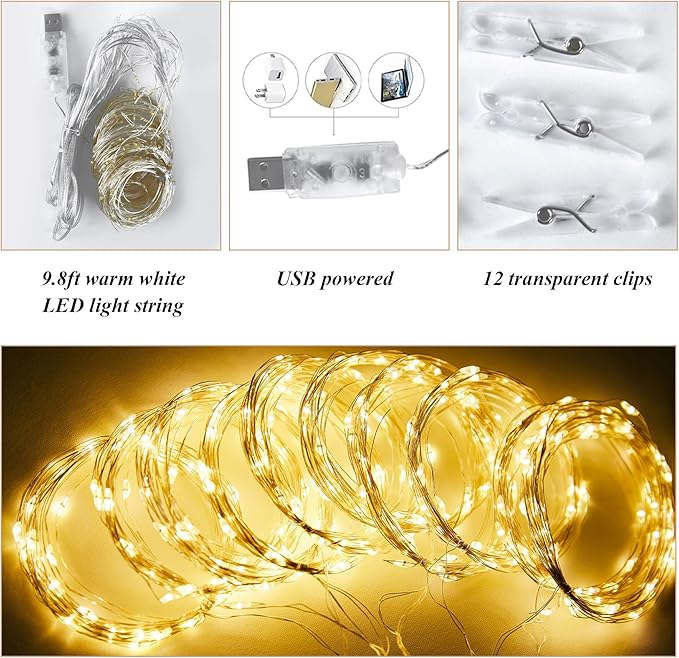 10x10ft White Sheer Backdrop Curtain with Lights String for Wedding, Fairy Light Up Curtain Backdrops for Baby Shower, Chiffon Photo Backdrop Drapes for Birthday Party Photo Shoot (5 x 10ft,2 Panels)
