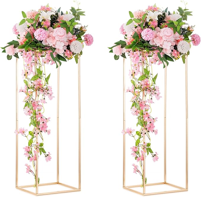 Metal Flower Stand in Gold, 31.5 Inch Cube Wedding Centerpiece