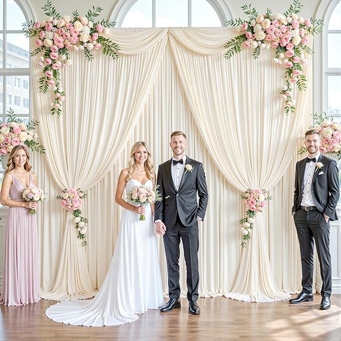 Champagne Backdrop Curtain Set, 5x12 ft, 10 Panels, Wrinkle Free Fabric