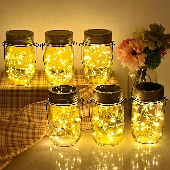 Mason Jar String Lights, 12-Pack Solar Lanterns with 30 LEDs Each