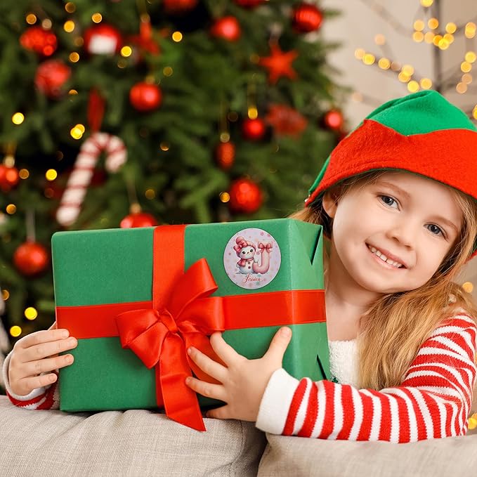 callie Personalized Christmas Stickers for Kids with Snowman Initial Name, Custom Waterproof Santa Labels for Gift Box, Party Decorations, Envelopes, 30pcs
