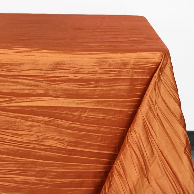 YOUR CHAIR COVERS - 90 x 132 inch Rectangular Crinkle Taffeta Tablecloth - Burnt Orange, Rectangle Table Linens for 6 ft Rectangular Tables, Wedding Crushed Table Cloth