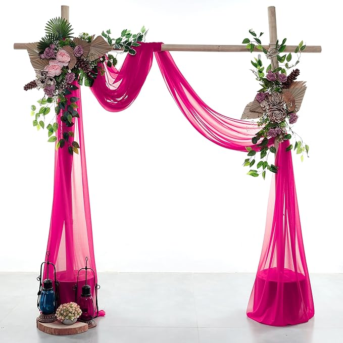 Backdrop Drapery Fabric Panel, Hot Pink Sheer Chiffon, 30 in x 40 ft