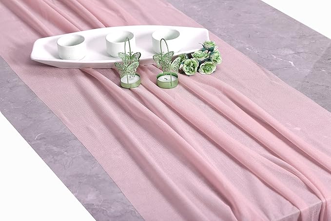 MDS Halloween Chiffon Table Runner - 25 Pack, 29 x 170 Inches, 14ft Each - Sheer Spooky Table Runners for Haunted House Parties, Trick-or-Treat Tables, Witchy Décor, Wedding & Events - Blush Pink
