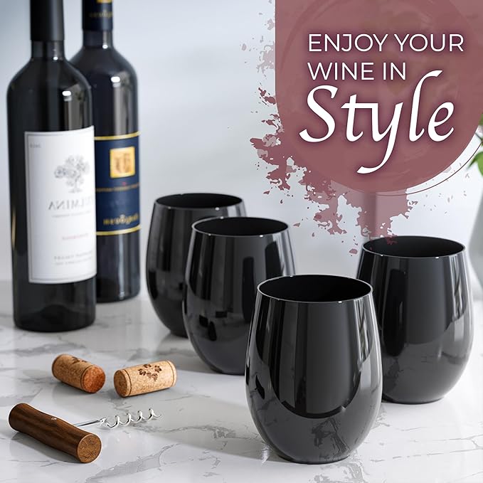 Stemware: Unbreakable Stemless Plastic Wine Glasses, 48 Count, 12 oz
