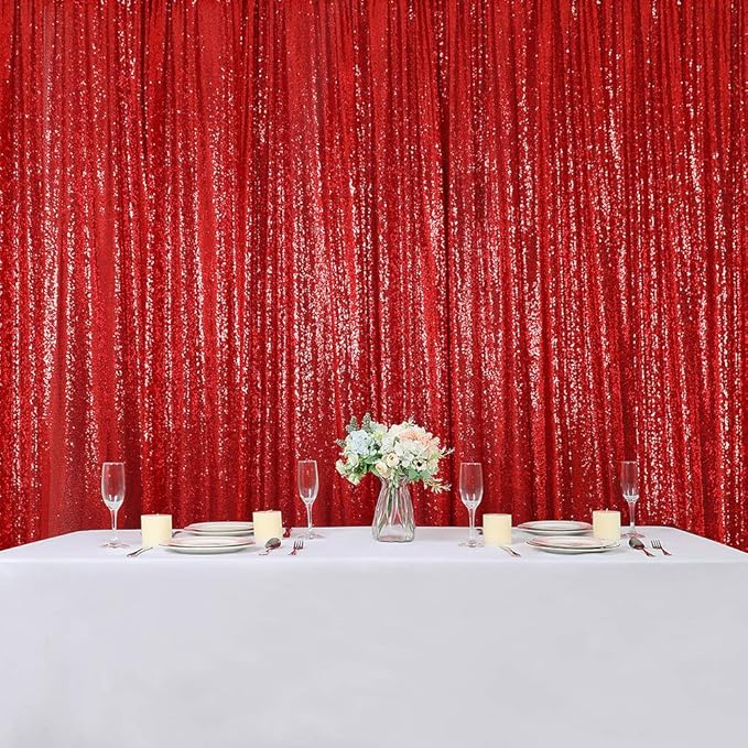 Sparkly Red Sequin Backdrop Panels, 2 x 8 Ft, Pack of 4 for Events
