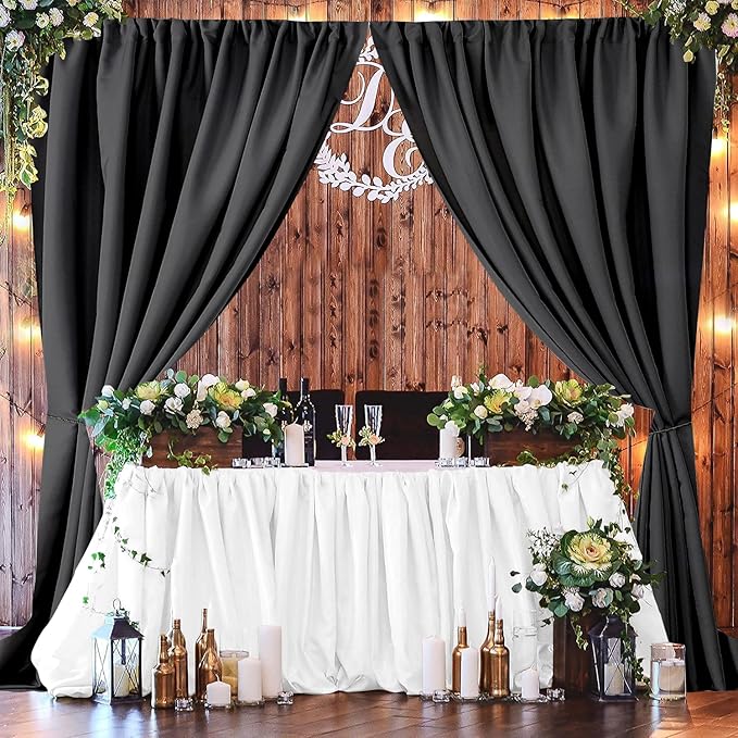 Joydeco Black Backdrop Curtain for Parties, Wrinkle Free Black Backdrop Drapes for Party Home Party, Curtains Backdrop 5ft x 8ft 2 Panels with Rod Pockets