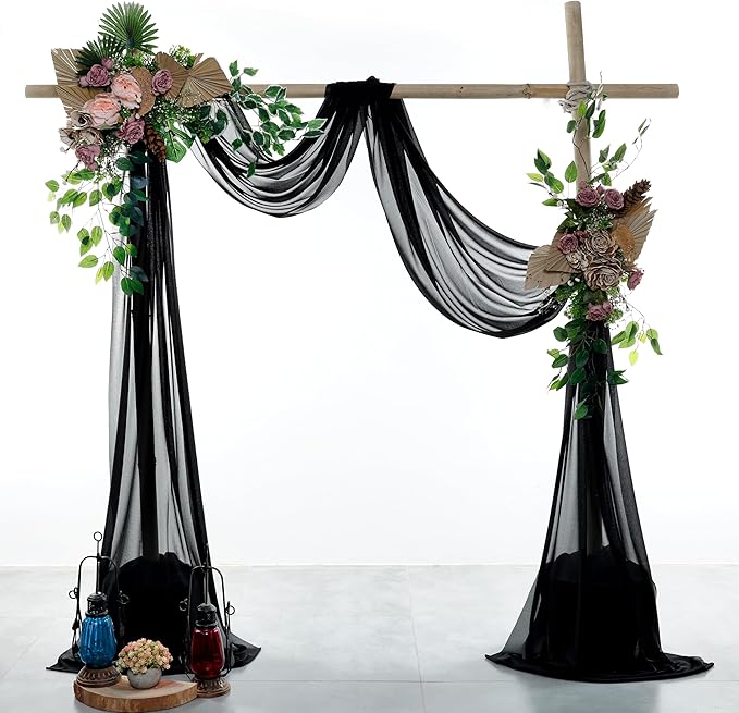 Backdrop Fabric in Black Sheer Chiffon, 30 x 40 Ft Glitter Drape