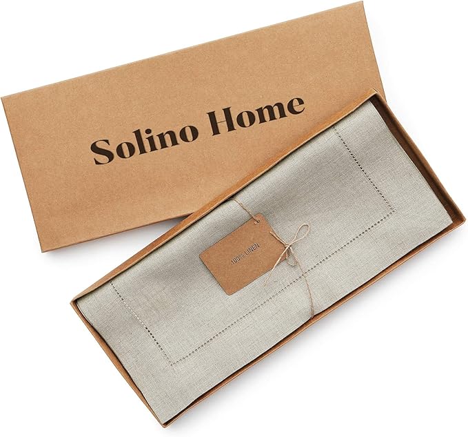 Solino Home Linen Natural Table Runner 144 Inches Long - 100% Pure Linen Extra Long Table Runner 14 x 144 Inch for Fall, Autumn, Thanksgiving, Christmas - Classic Hemstitch