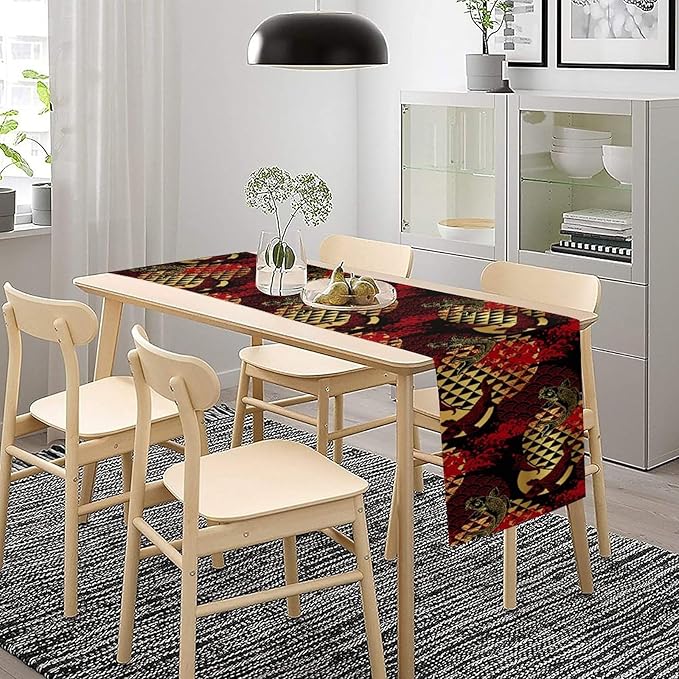 Japanese Table Runner Oriental Tradition Kio Fish Red Art Printed Burlap Runner Home Kitchen Dining Table Living Room Decor Fabric 1 Panel W13xL60in