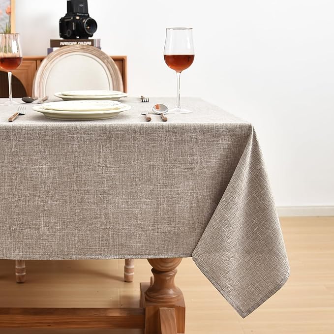 Fitable Faux Linen Tablecloths Rectangle 60 x 120 Inch - 6 Pack Neutral Table Clothes for 8 Foot Tables, Nature Faux Burlap Table Covers for Wedding, Party, Farmhouse, Banquet, Buffet