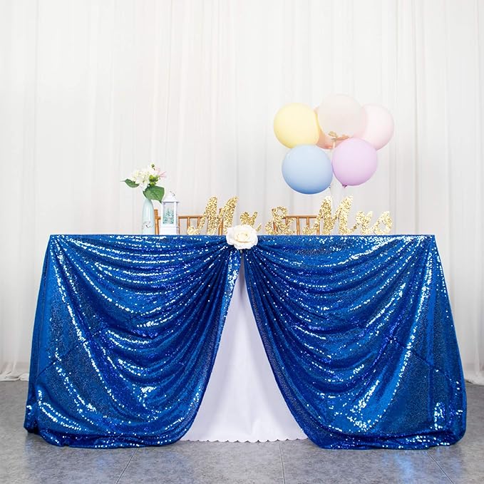 ShinyBeauty Royal Blue Table Cloths for Party 2 Packs, 72X72 Inch Sequin Table Cloth Square Shimmer Tablecloth Overlay Blue Tablecloths Rectangular for Wedding, Birthday Tables
