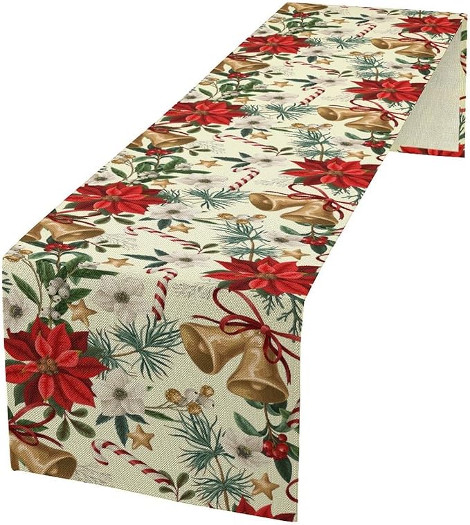 Christmas Table Runner, Seasonal Winter Xmas Holiday Kitchen Dining Table Decoration for Home Party Decor 13x70 Inch