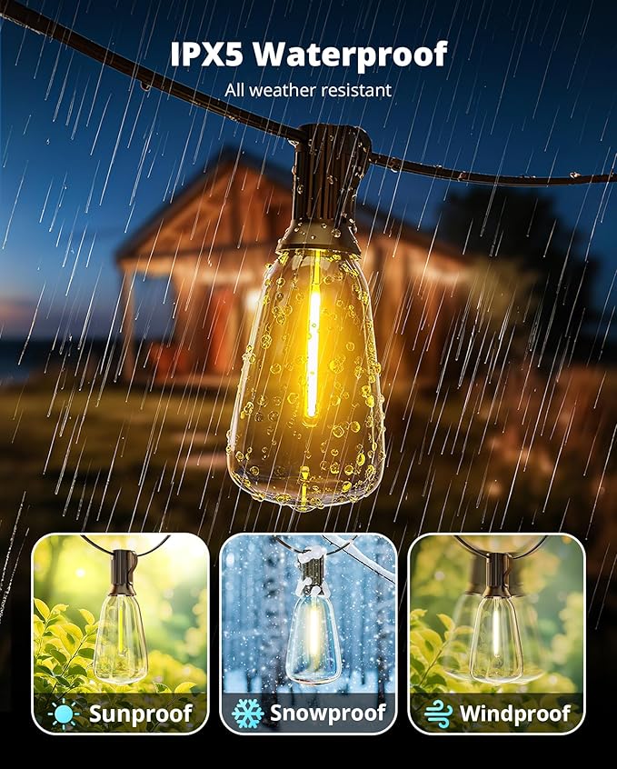 String Lights 60 ft Warm White 26-Bulb Patio Set, Shatterproof