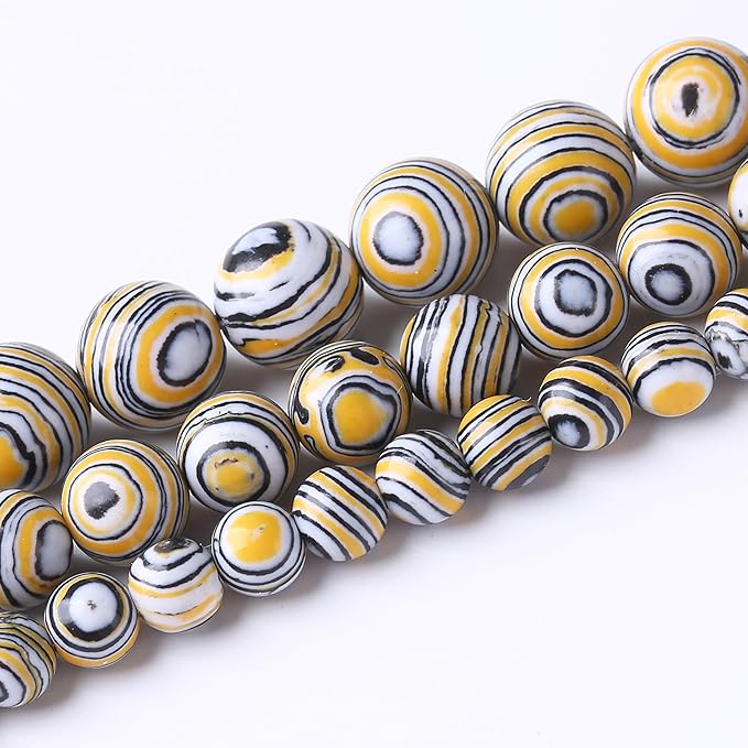 Yellow Peacock Turquoise Stone Beads Gemstone Round Crystal Energy Jade Beads Stone Beads for Jewelry Making DIY Bracelet Necklace Jewelry Making 1 Strand 15.5inch 35PCS 10MM
