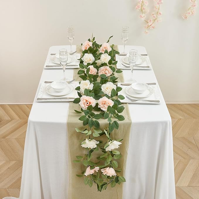 Artificial Rose Garlands Rose Vines Leaves Banners Hanging Floral Garland Fake Rose Flower Vine Wall Decorations