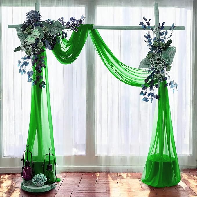 MDS Halloween Chiffon Draping Fabric - 2 Panel, 30" Wide x 75ft Long - Sheer Spooky Arbor & Canopy Drapery for Haunted House Backdrops, Party Ceilings, DIY Costumes & Themed Events - Green