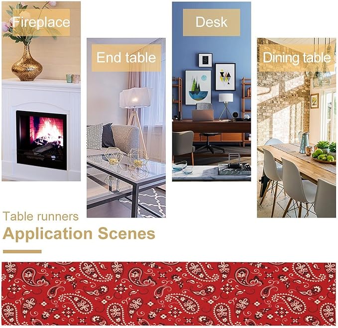 Paisley Table Runner, Boho Vintage Western Red Paisley Flower Print Table Runner for Kitchen Dining Table Wedding Holiday Party Decor, 13x60inch