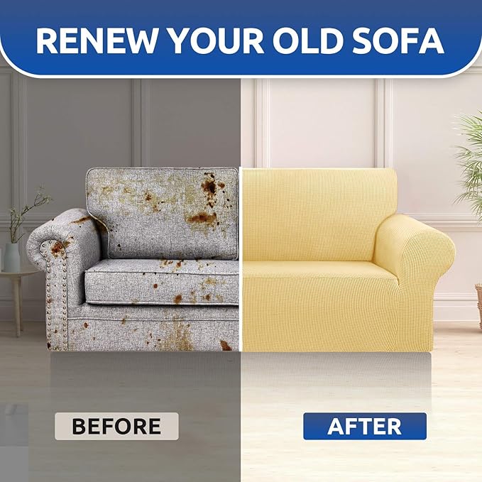 Sofa Slipcover in Champagne, Stretch Polyester for 55-78 Inch Couch