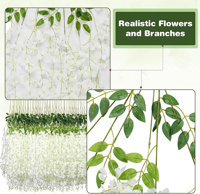 Wisteria Hanging Flowers,Fake Hanging Flowers,Wisteria artificiales Garland for Home Wedding Arch Floral Party Garden Ceremony Outdoor Decor,3.6 feet Long(75,White)