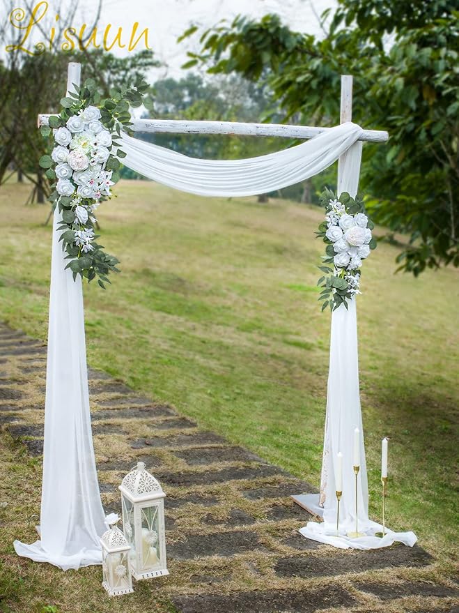 Artificial Flowers Wedding Arch Swag, White and Ivory Faux Silk, 40-Inch Set