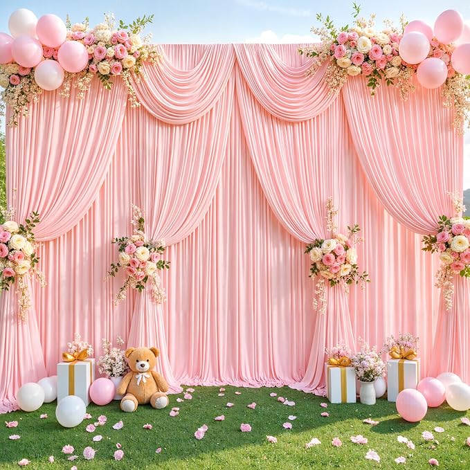 Backdrop Curtains, Blush Pink, 10 Panels, 5 x 12 Ft