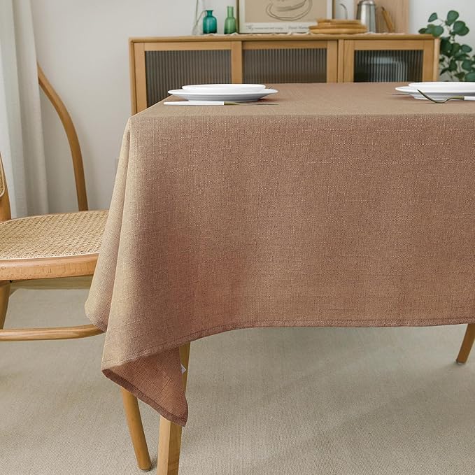 NLMUVW Square Linen Tablecloth 54 x 54 Inch, Mocha Farmhouse Table Cloth Textured Water Resistant Table Cover for Kitchen Dining Coffee
