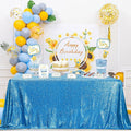 QueenDream Aqua Blue Tablecloth 90 x 156 Inch Sequin Tablecloth for Party Decorations Glitter Tablecloth for Bridal Baby Shower Wedding
