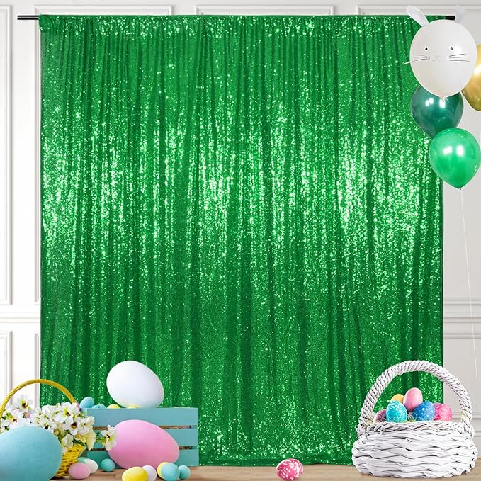 Sequin Backdrop Curtain in Green, 10 x 10 Ft with 3MM Round Sequins