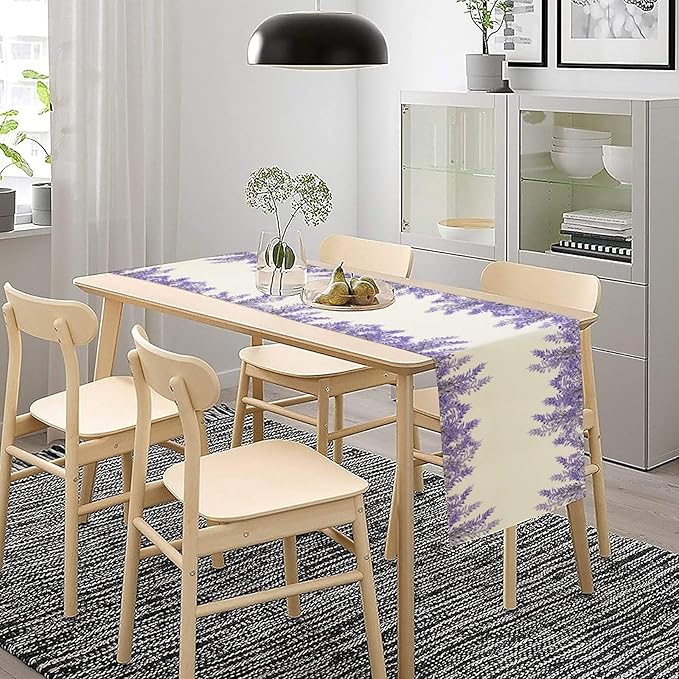 Purple Lavender Table Runner Vintage Watercolor Modern Kitchen Restaurant Decoration Suitable for Indoor and Outdoor Wedding Party Banquet Table Runner 13x90 Inch