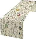 Mushroom Table Runner,Colorful Wild Plants and Fungus Botanical Plants Pattern Print Burlap for Hotel Indoors Outdoor Dining Room Kitchen Holiday Party, 13x80in