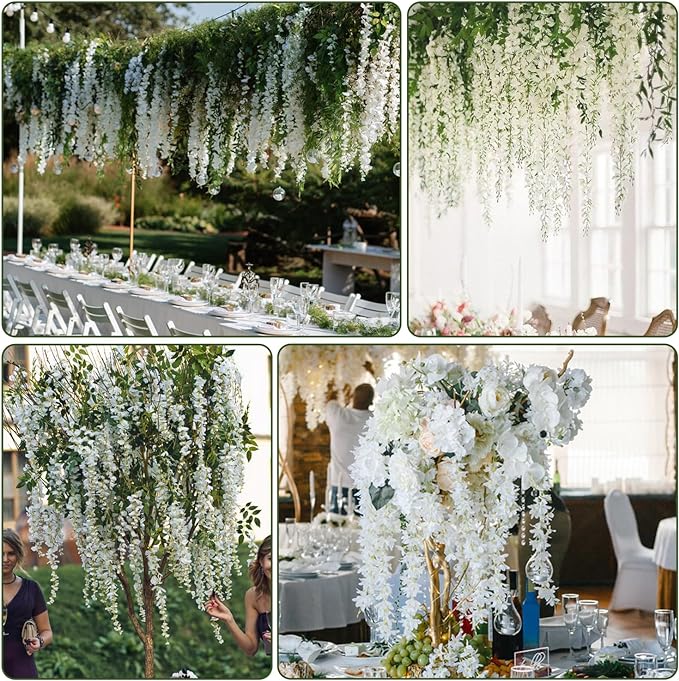 Wisteria Hanging Flowers,Fake Hanging Flowers,Wisteria artificiales Garland for Home Wedding Arch Floral Party Garden Ceremony Outdoor Decor,3.6 feet Long(25,White)