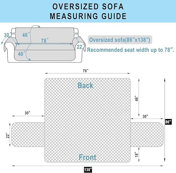 Reversible Oversized Sofa Covers Couch Cover Furniture Protector for Dogs Elastic Straps Water Resistant(XLSofa,Dark Grey/Dark Grey)