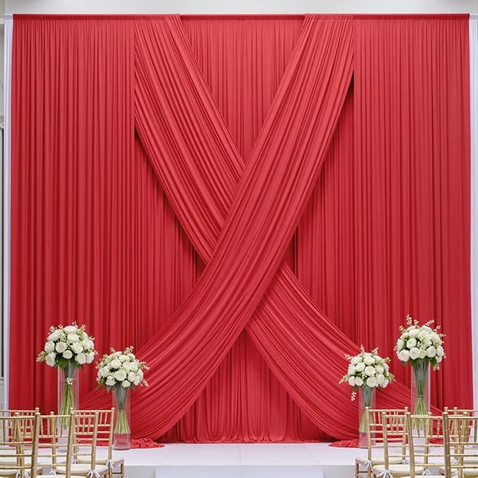 10×14ft Wrinkle Free Red Backdrop Curtain for Wedding Parties,2 Panels 5×14ft Height Soft Silky Polyester Backdrop Drapes Red Photo Back Ddrop Curtains for Event Photography Christmas Background Cloth