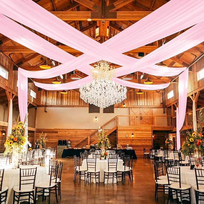 6 Panels Pink Ceiling Drapes for Wedding 5ftx40ft Ceiling Drapes Wedding Arch Draping Fabric Cheesecloth Sheer Curtain Romantic Ceiling Decorations for Weddings Party Banquet Ceremony Stage
