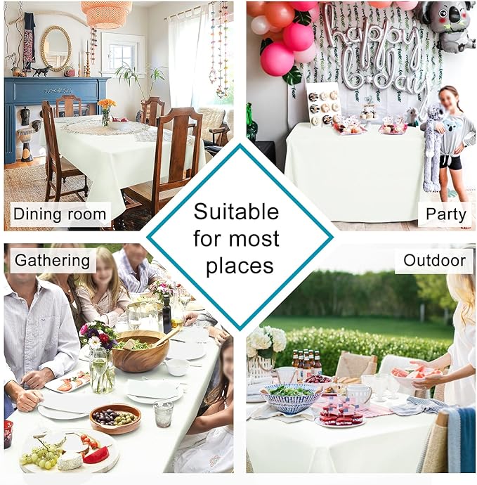 Hiasan Ivory Tablecloth for Square Tables - Waterproof and Spillproof Washable Fabric Table Cloth for Dining Room Kitchen Party, 70 x 70 Inch